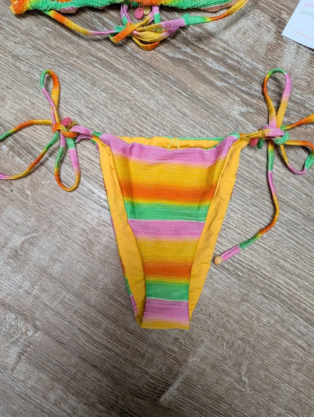 MWT Dippin Daisy's Bondi Cheeky Bikini Bottom Palm Bikini Top Mirage Size Small